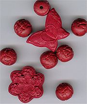 Carved Cinnabar lacquer beads