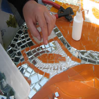 orange flower mosaic table