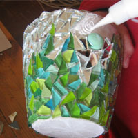 glue mirror bits on resin pot