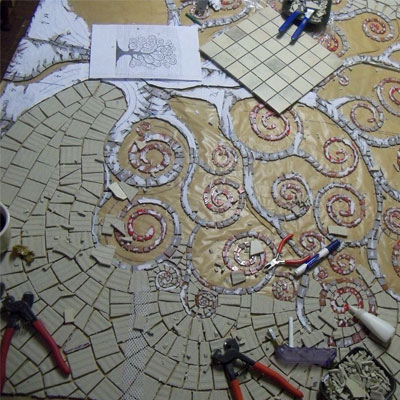 inverted mosaic on brown paper