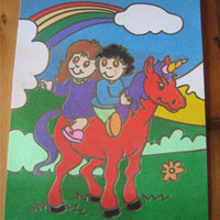kids on horse sand art