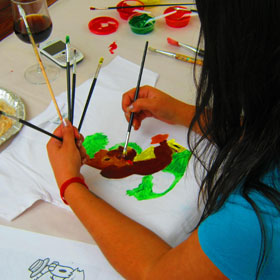 fabric painting at teambuilding event