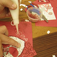 decorate valentines day heart card using glue and glitter