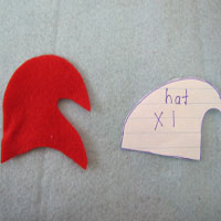 cut the father christmas hat from the red felt