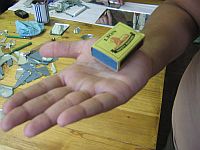 matchbox on palm