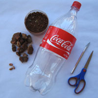 materials needed to make coke bottle terrarium